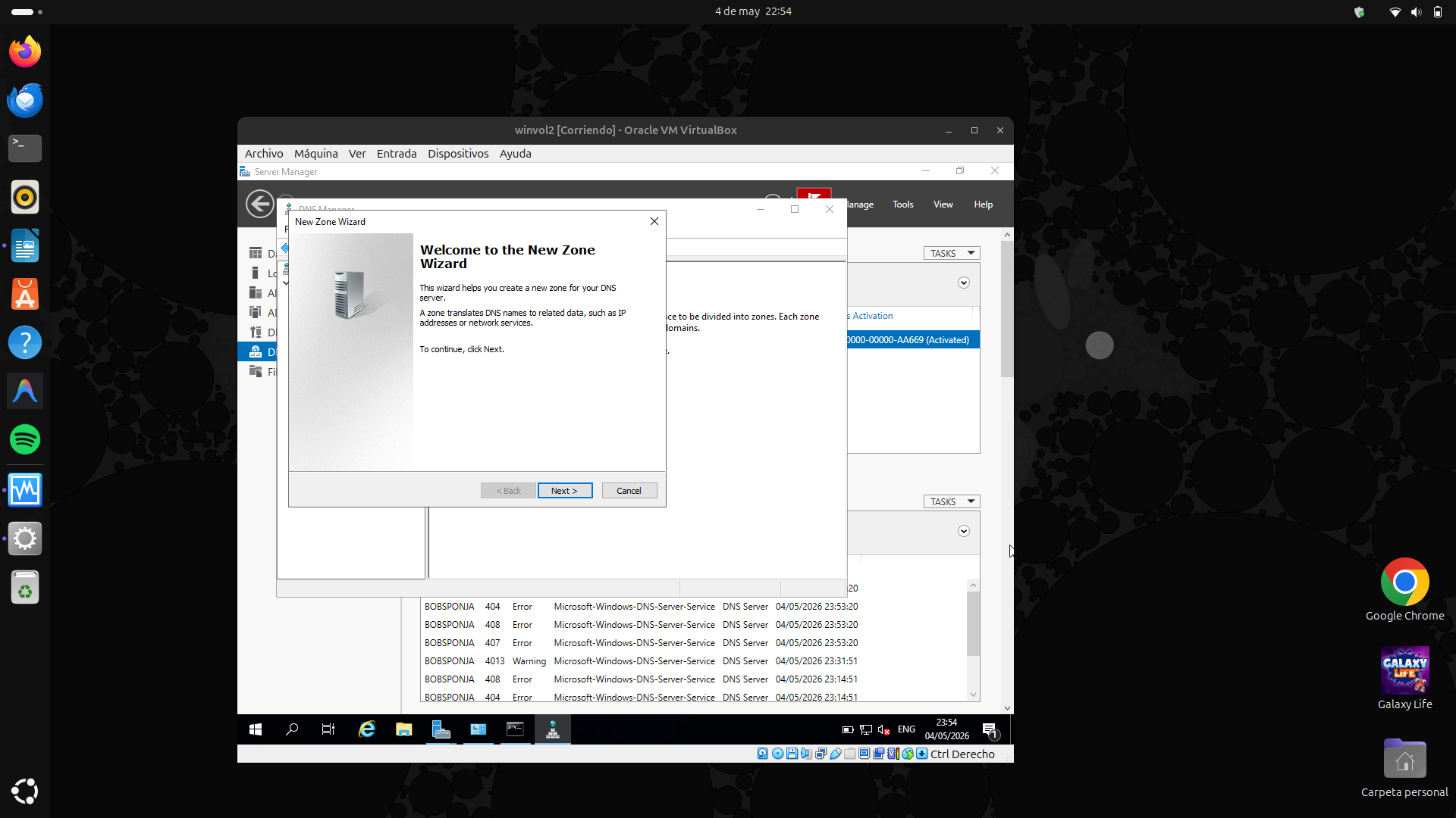 New Zone Wizard DNS