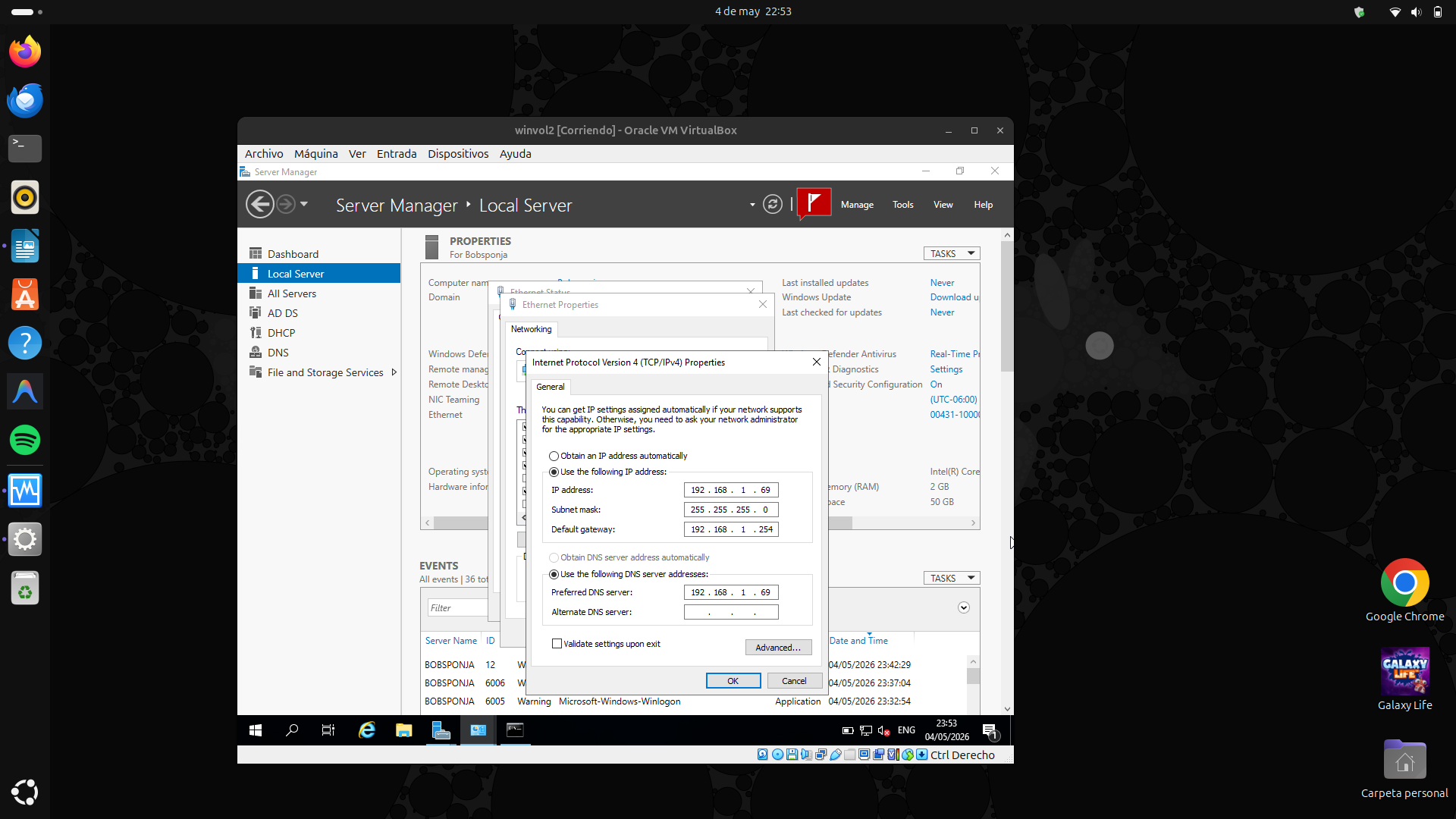 IPv4 estática configurada