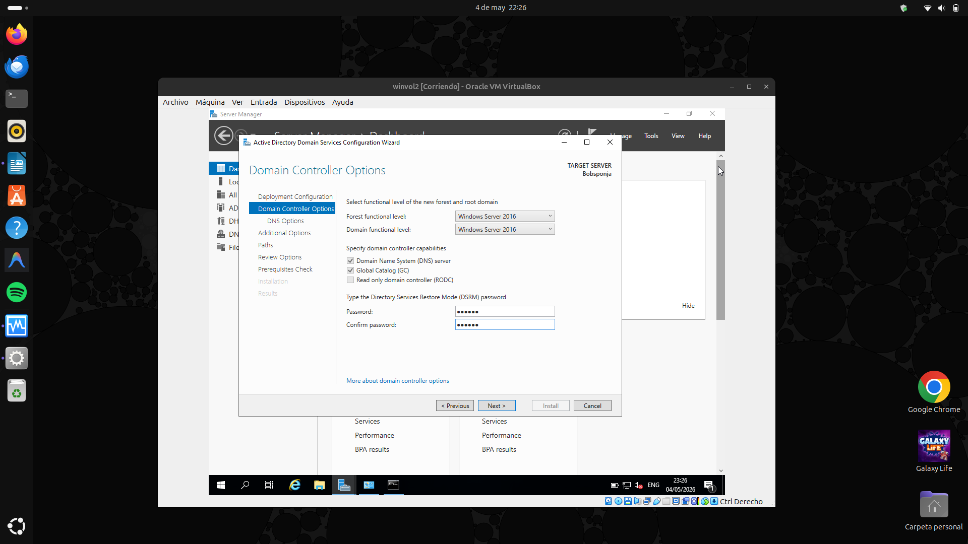 Domain Controller Options DSRM
