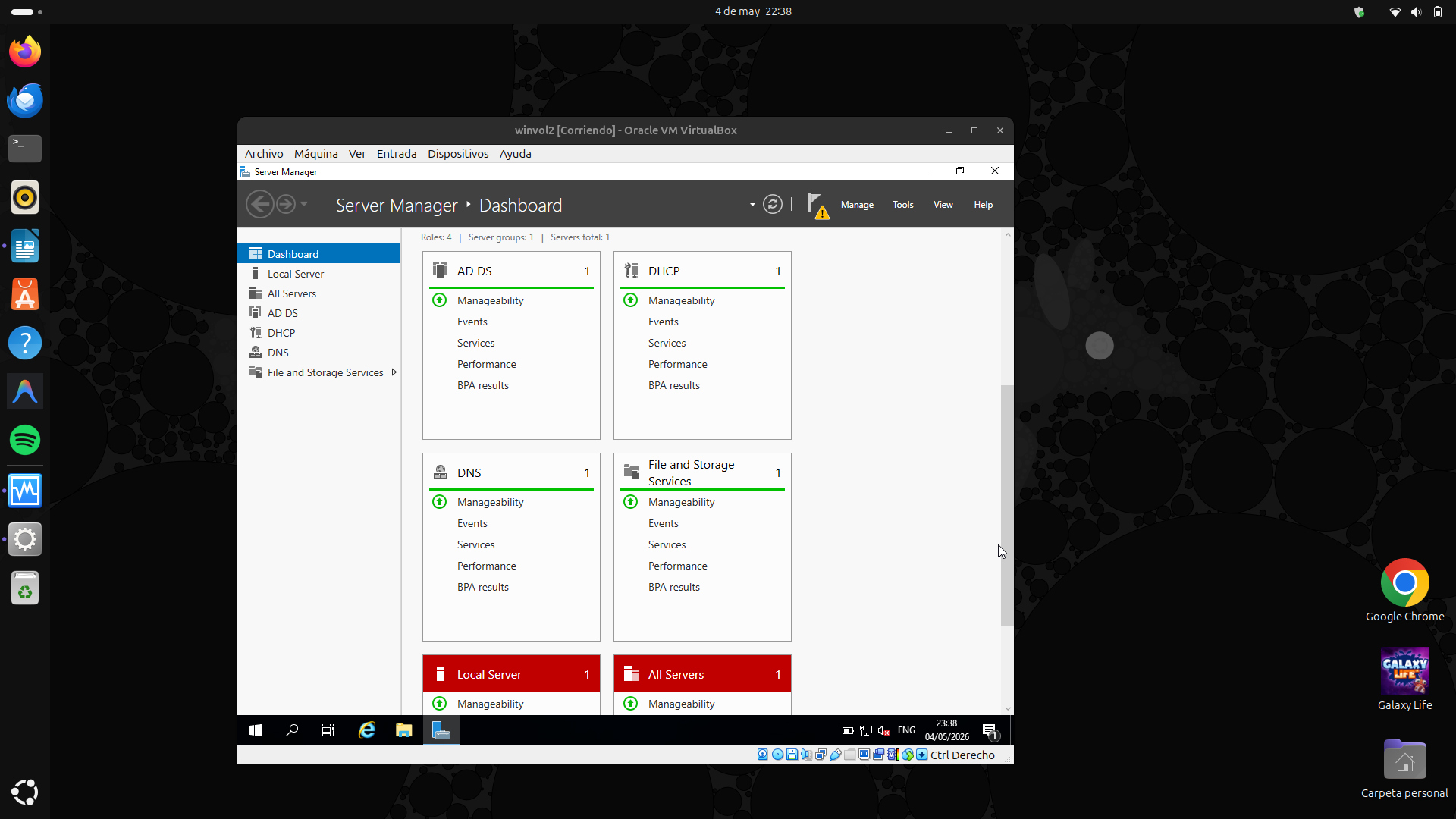 Server Manager 4 roles activos