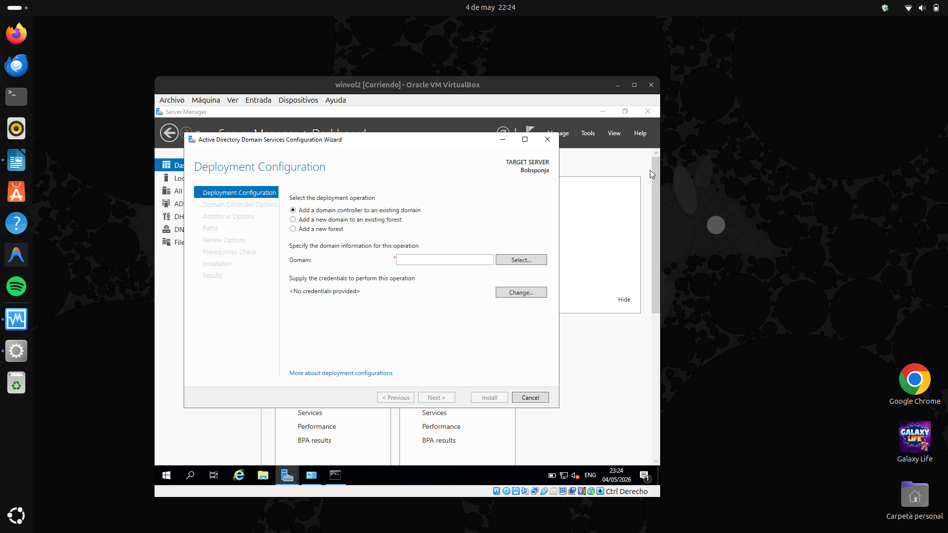 Deployment Configuration add DC to existing domain