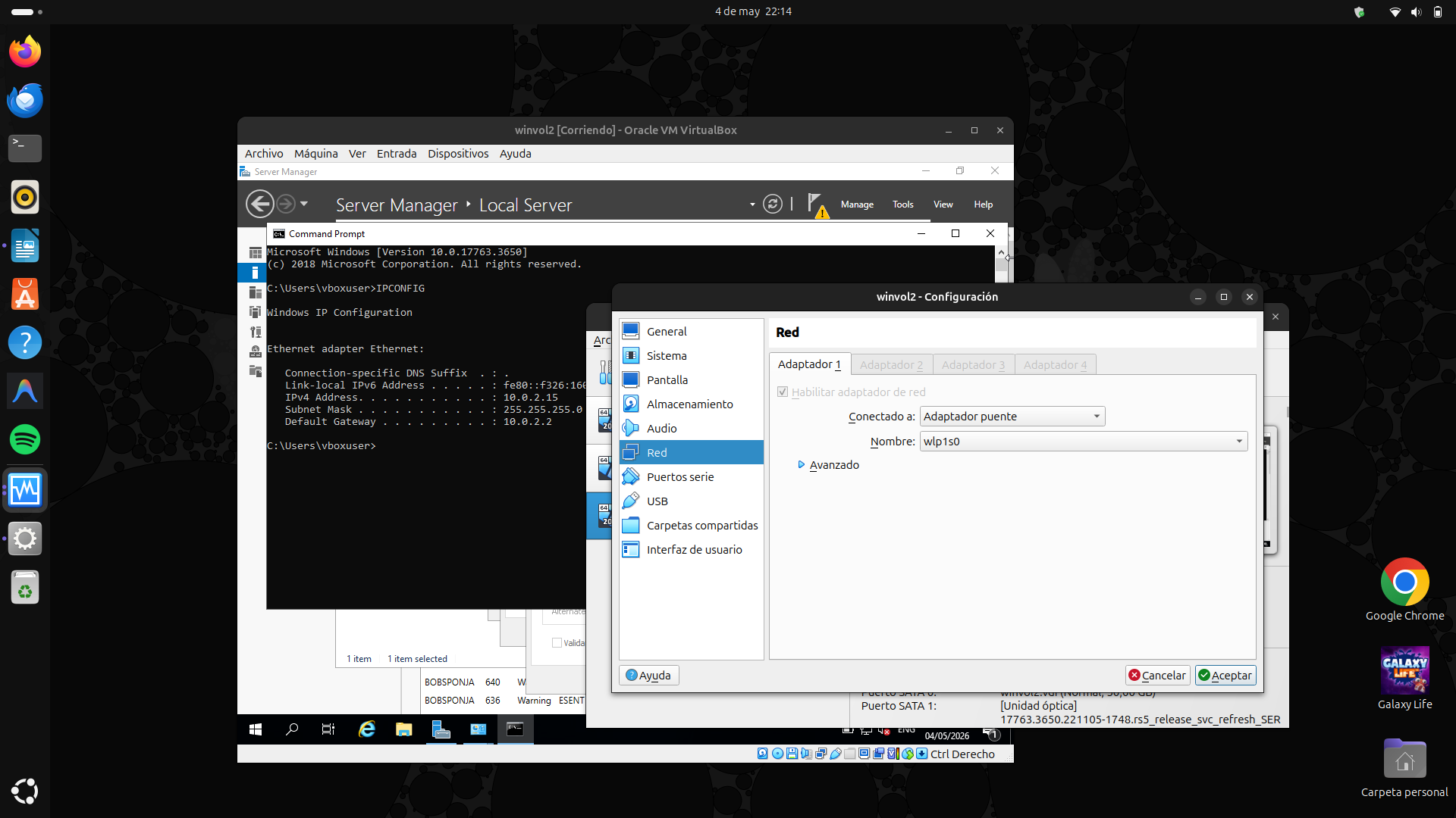 Configuración red VirtualBox