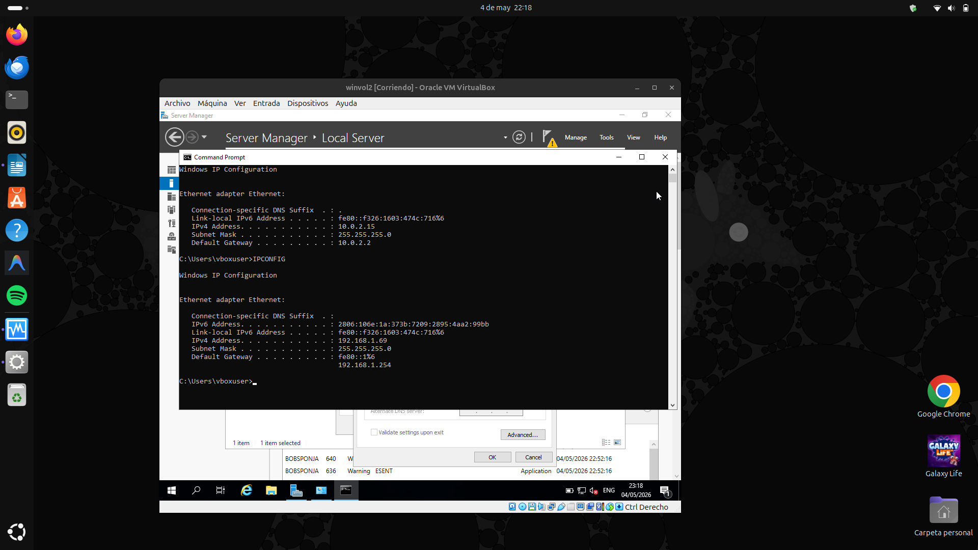 IPCONFIG verificación