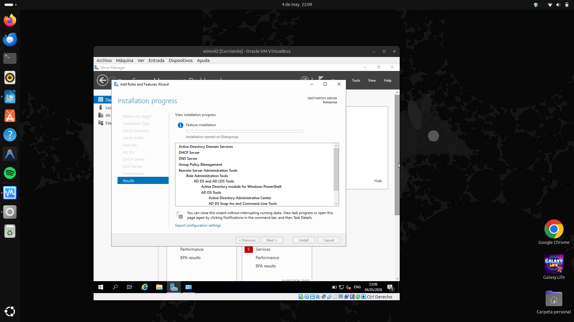Installation progress roles